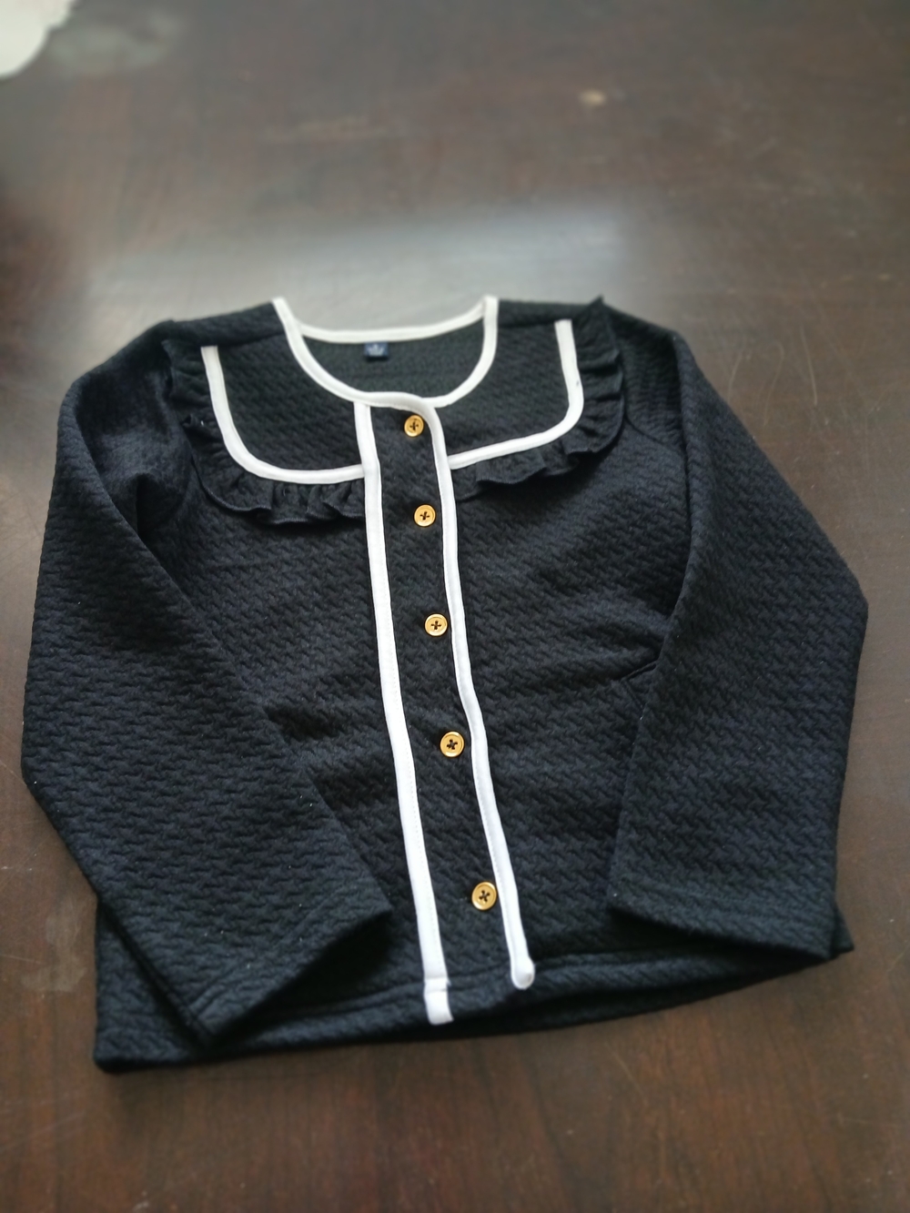Duffield Lane Black Button-Front Top with White Trim